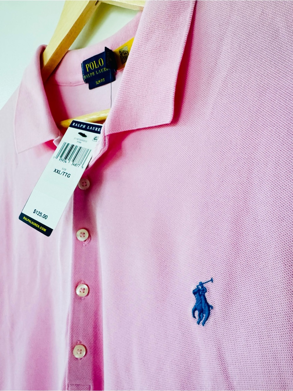 NWT Polo Ralph Lauren Pink Slim Fit Polo Shirt XXL Blue Pony Stretch